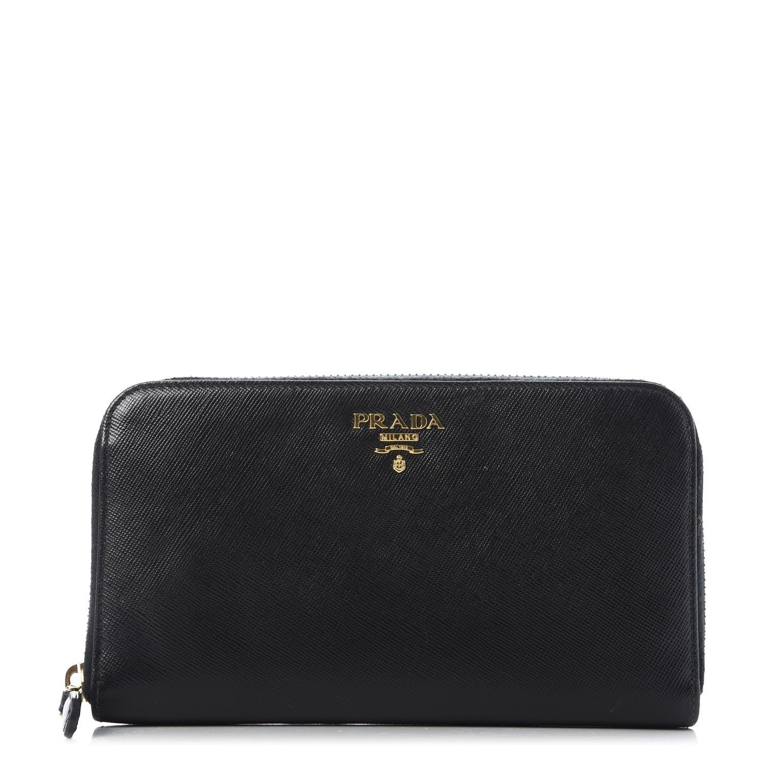 Prada Saffiano Metal Large Zip Around Wallet Black 1 of 8