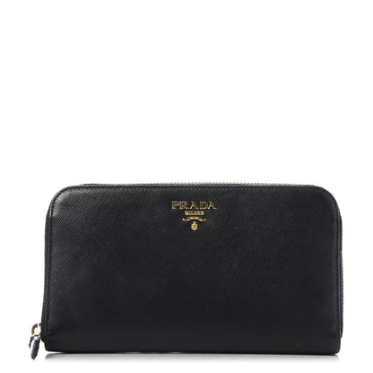 Prada Saffiano Metal Large Zip Around Wallet Black 1 of 8