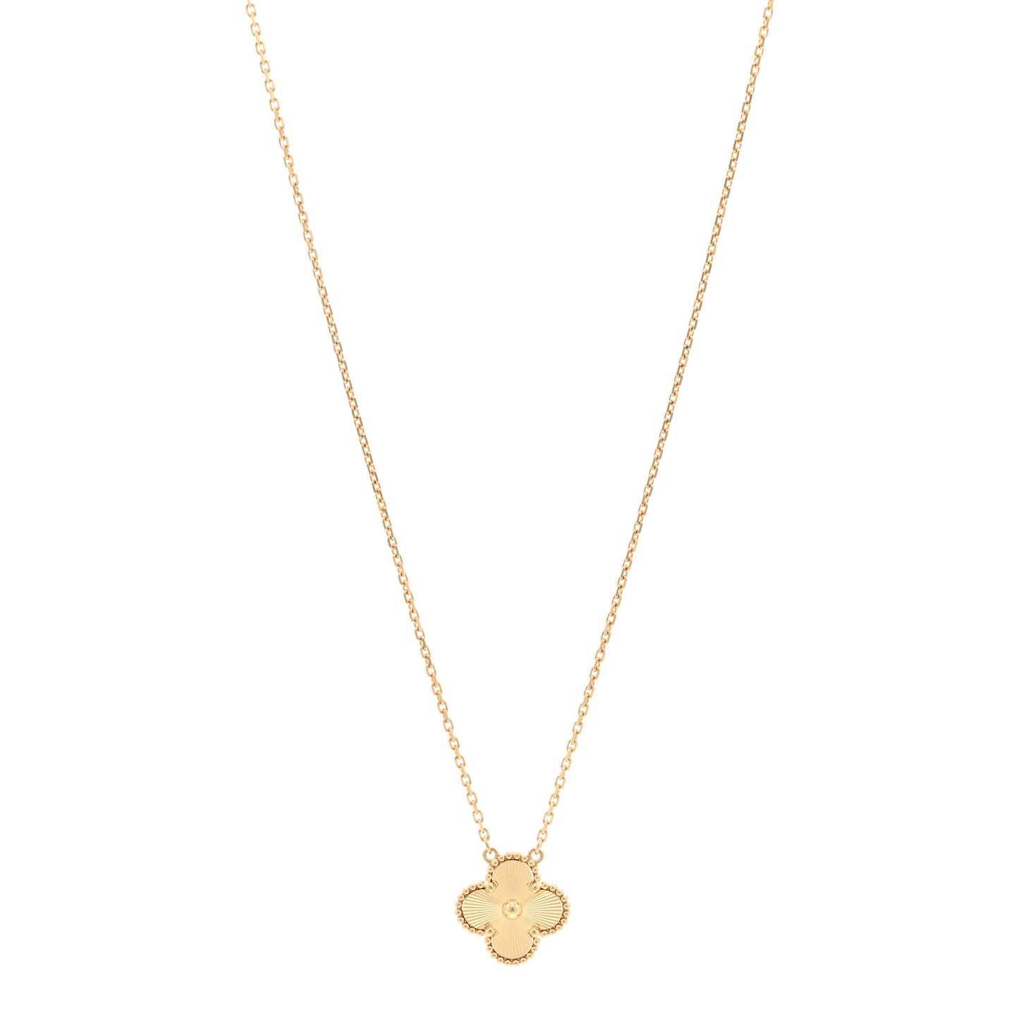 18K Yellow Gold Guilloche Vintage Alhambra Pendant Necklace