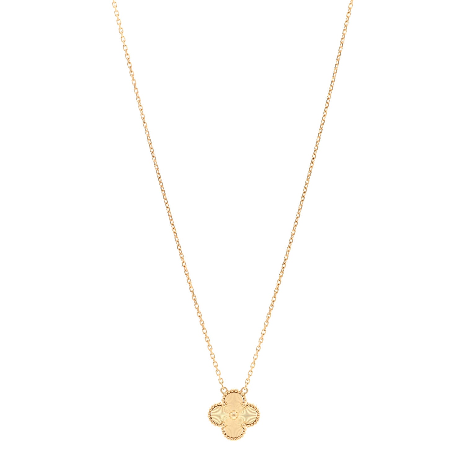 Van Cleef & Arpels 18K Yellow Gold Guilloche Vintage Alhambra Pendant Necklace 1 of 6