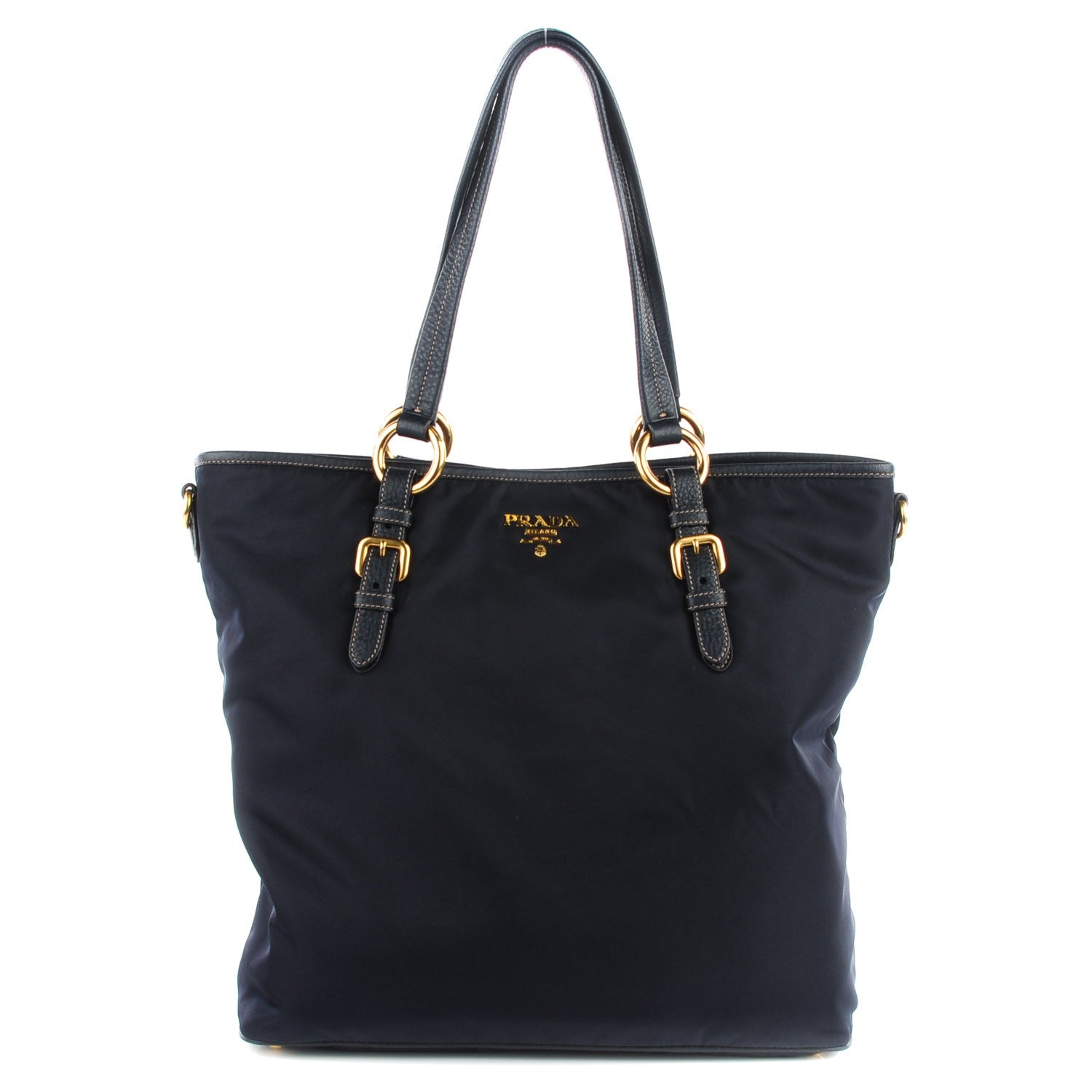 Prada Vitello Daino Tessuto Nylon Tote Blue 1 of 9