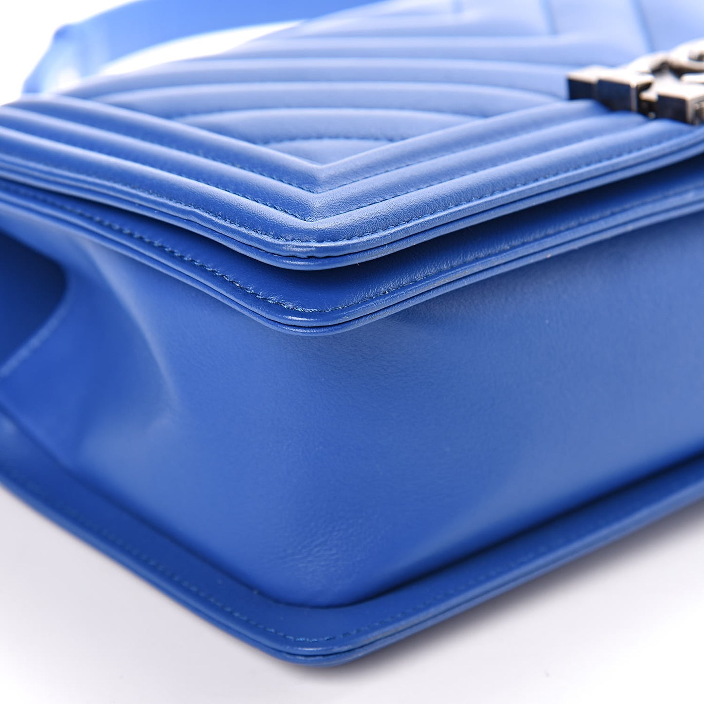 Calfskin Chevron Quilted Medium Boy Flap Bright Blue