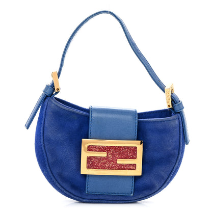 Fendi Suede Mini Half Moon Baguette Blue 1 of 13