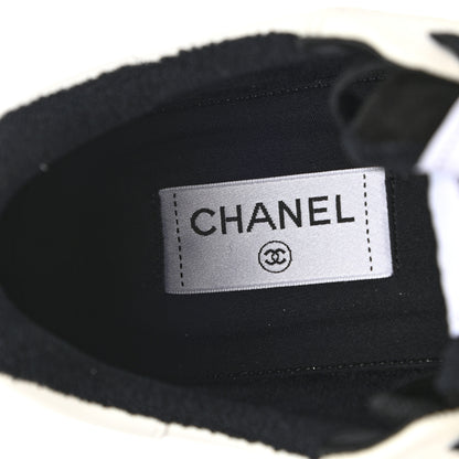 Chanel Grained Calfskin Fabric Womens Logo Sneakers 39 White Black 7 of 9