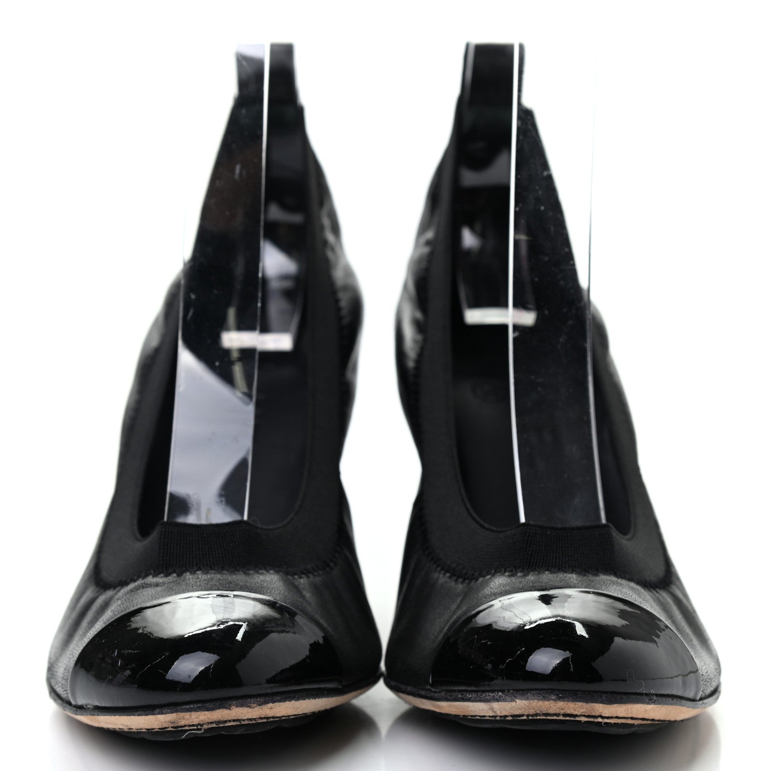 Chanel Lambskin Patent CC Elastic Cap Toe Ballerina Pumps 37 Black 2 of 8