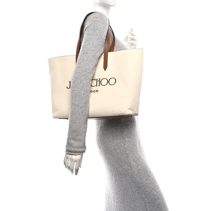 Jimmy Choo Canvas Embroidered Logo Tote Ecru Tan 2 of 9