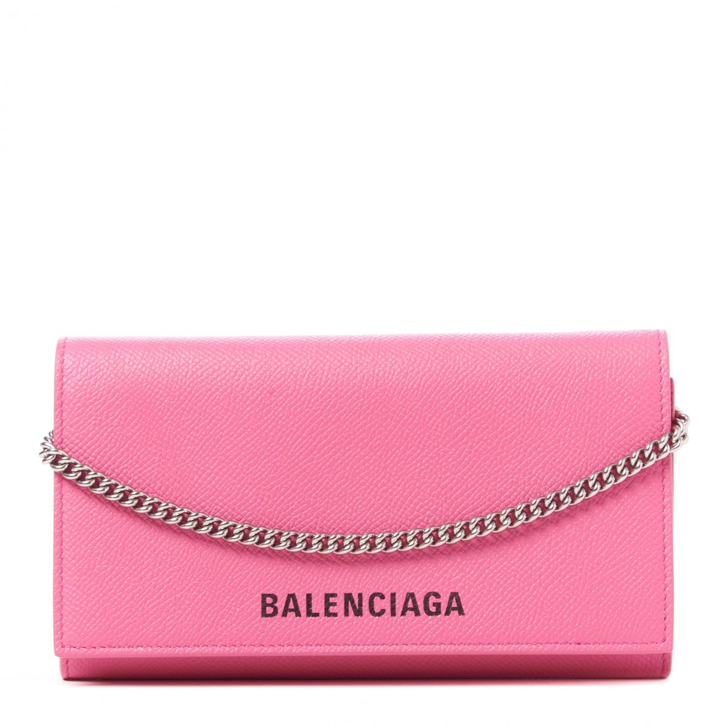Signature Grained Calfskin Logo Ville Wallet on Chain Bubble Gum Black