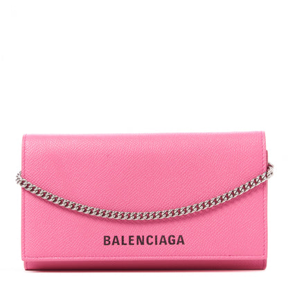 Balenciaga Signature Grained Calfskin Logo Ville Wallet on Chain Bubble Gum Black 1 of 8