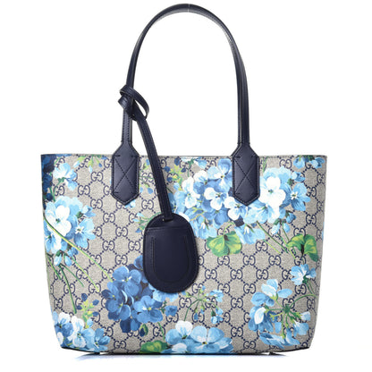Gucci GG Supreme Monogram Blooms Small Reversible Tote Beige Blue Navy 2 of 30