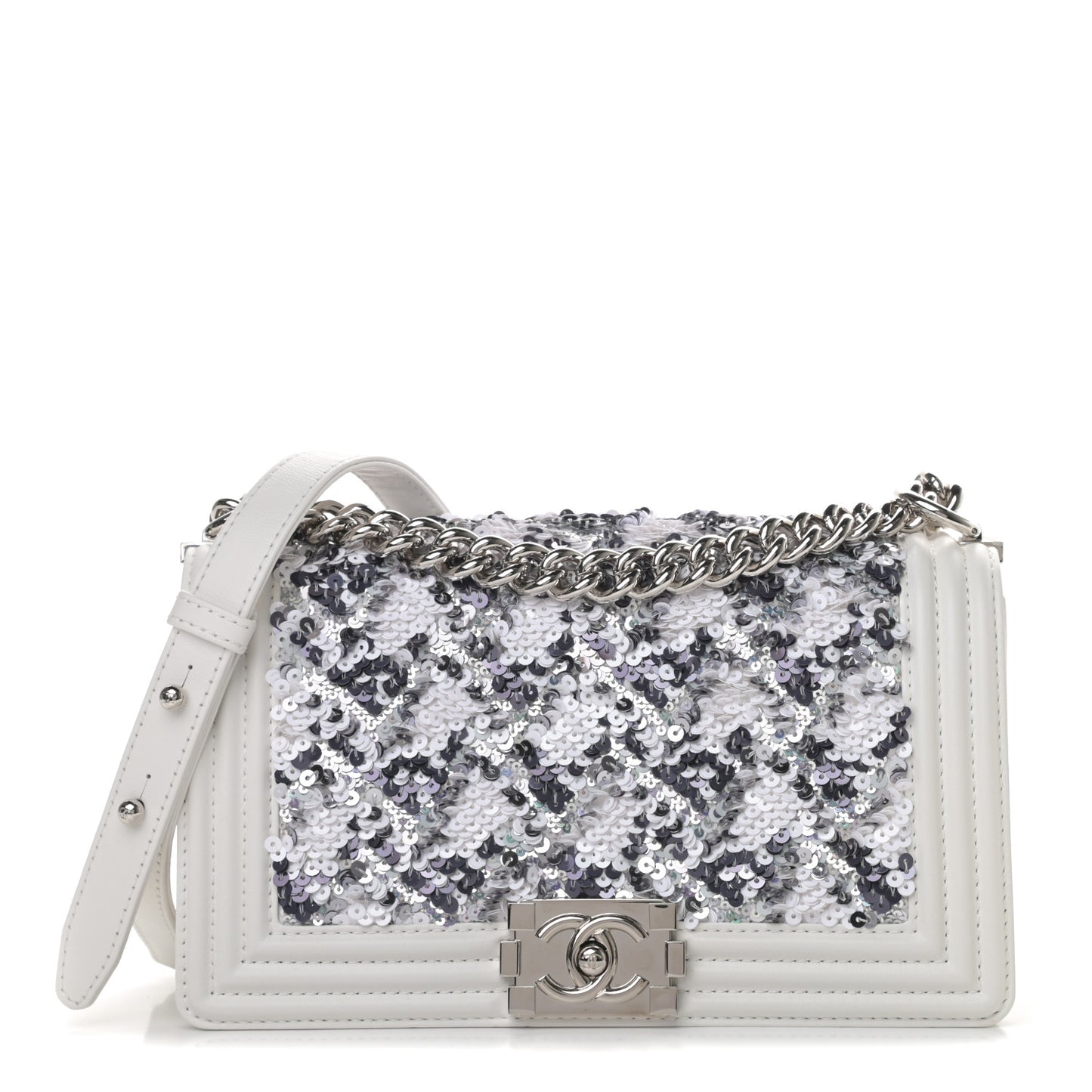 Calfskin Sequin Medium Boy Chanel Flap White