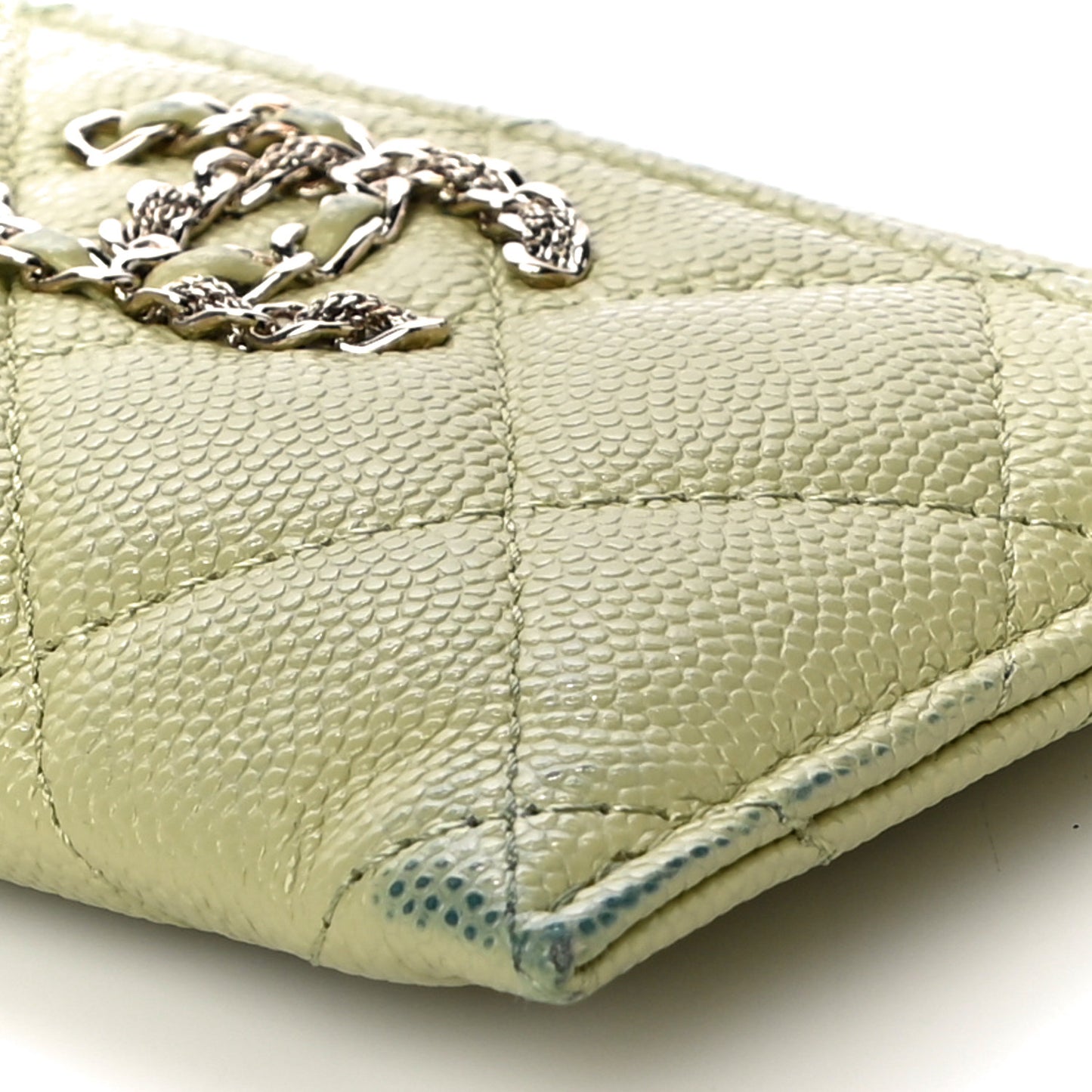 Caviar Quilted French New Wave Card Holder Light Green