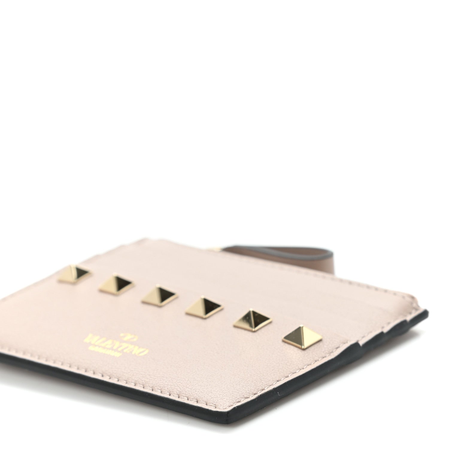 Valentino Garavani Vitello Rockstud Card Holder With Zipper Poudre 8 of 8
