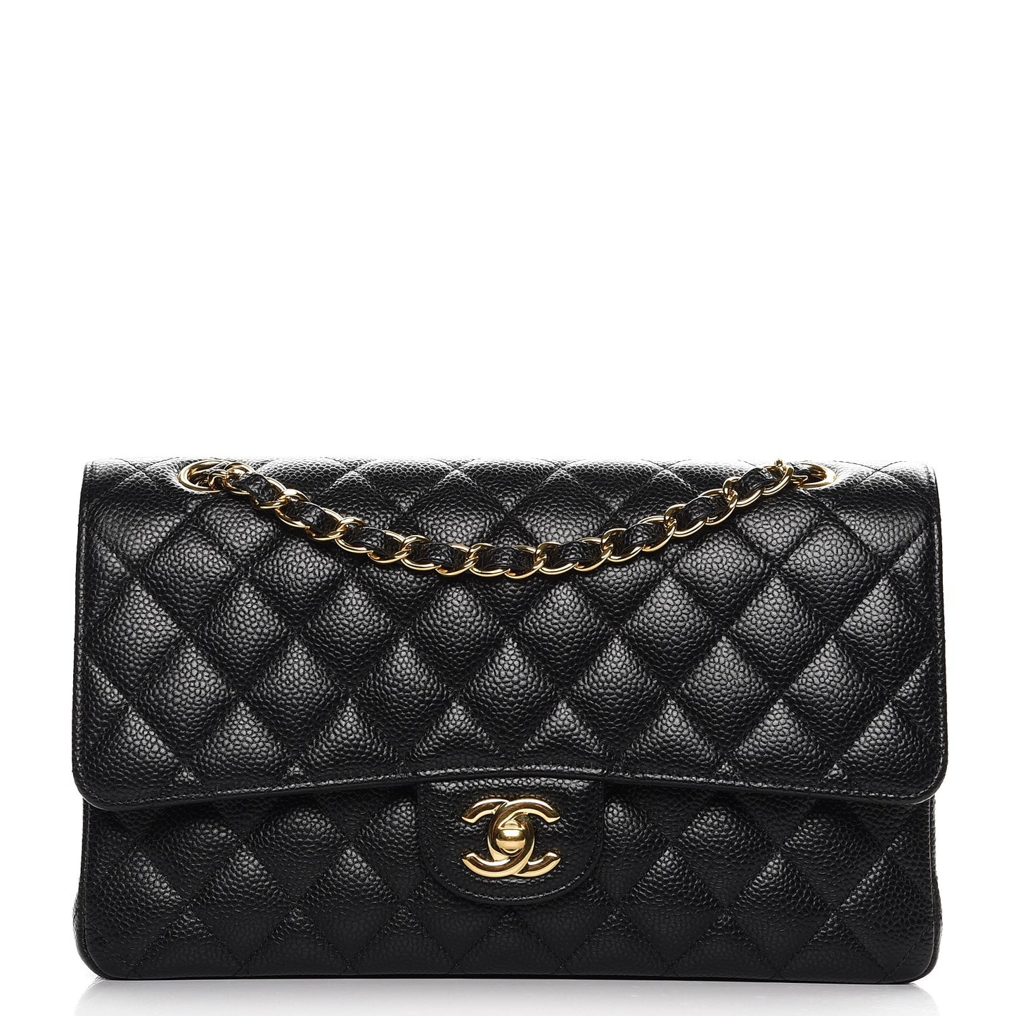Caviar Quilted Medium Double Flap Black