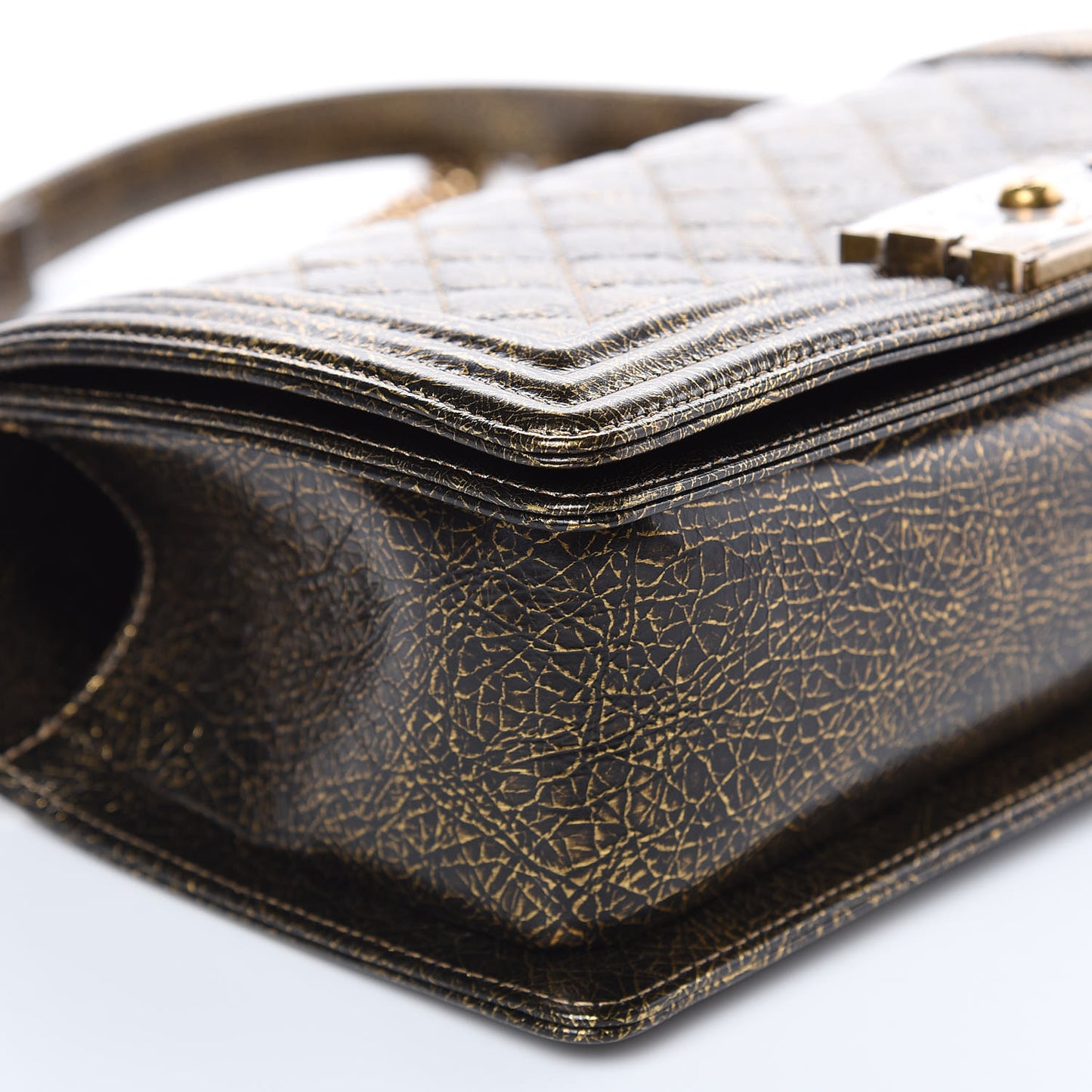 Cracked Metallic Calfskin Quilted Medium Boy Flap Gold