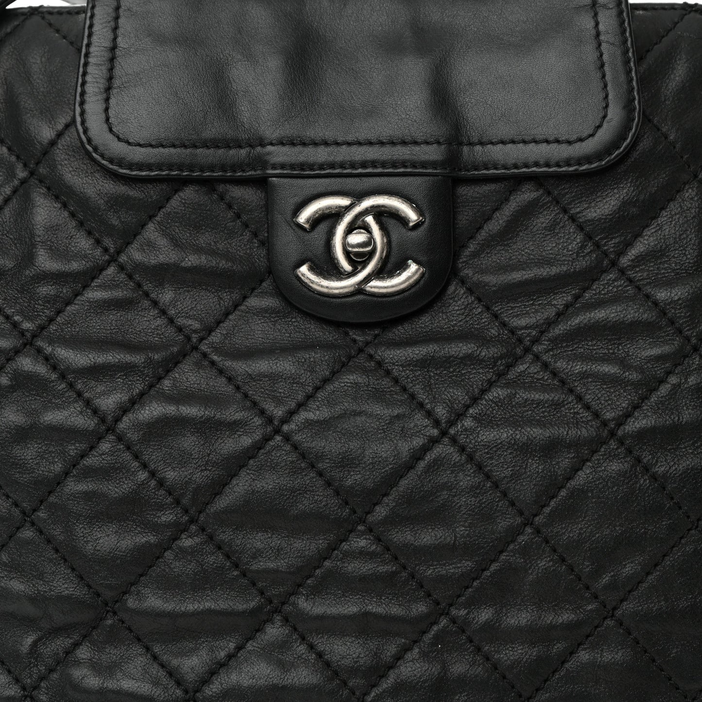 Iridescent Calfskin Quilted In The Mix Shopping Tote Black