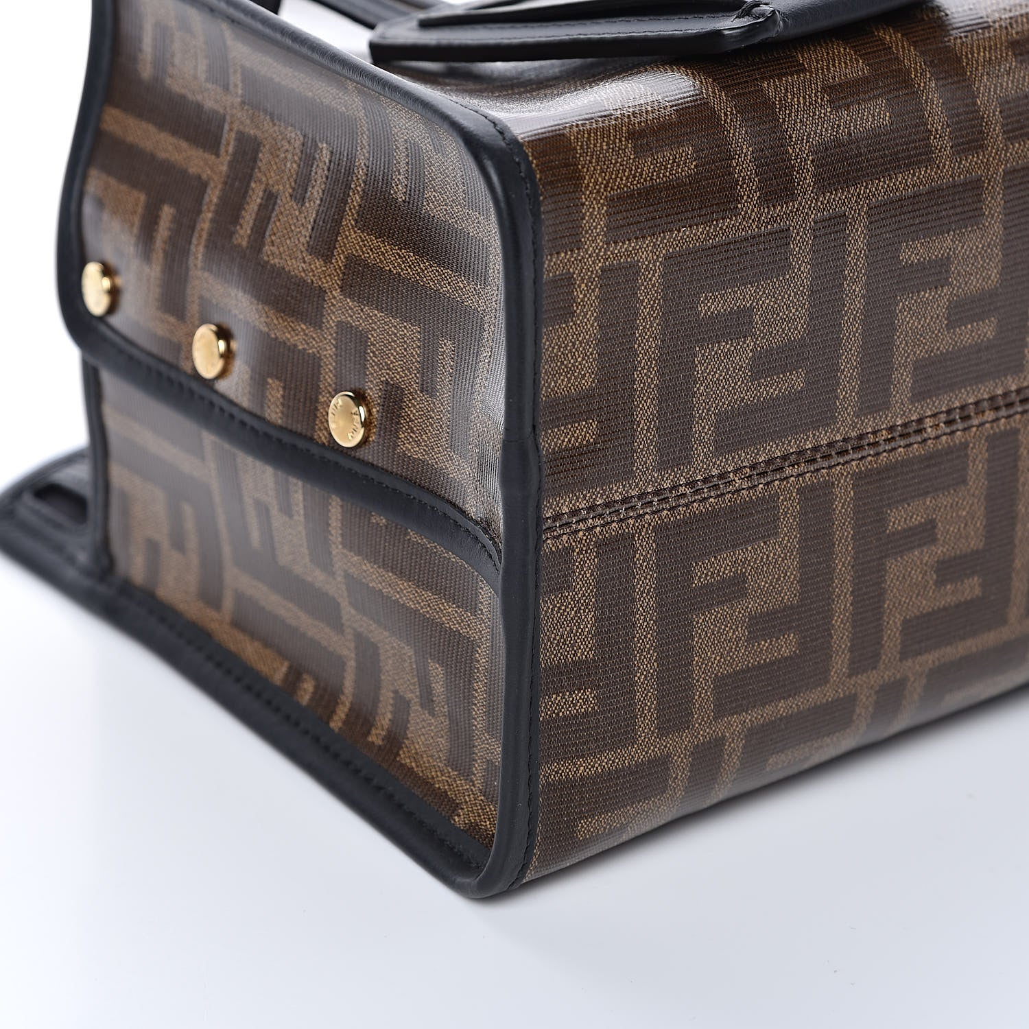 Fendi Glazed Fabric Vitello Century FF 1974 Stamp Patch Mini Peekaboo Defender Cover Mogano Panna Black 5 of 9