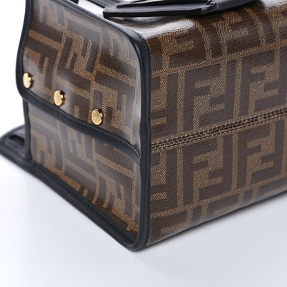 Fendi Glazed Fabric Vitello Century FF 1974 Stamp Patch Mini Peekaboo Defender Cover Mogano Panna Black 5 of 9