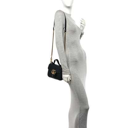 Gucci Calfskin Matelasse Mini GG Marmont Top Handle Shoulder Bag Black 3 of 15