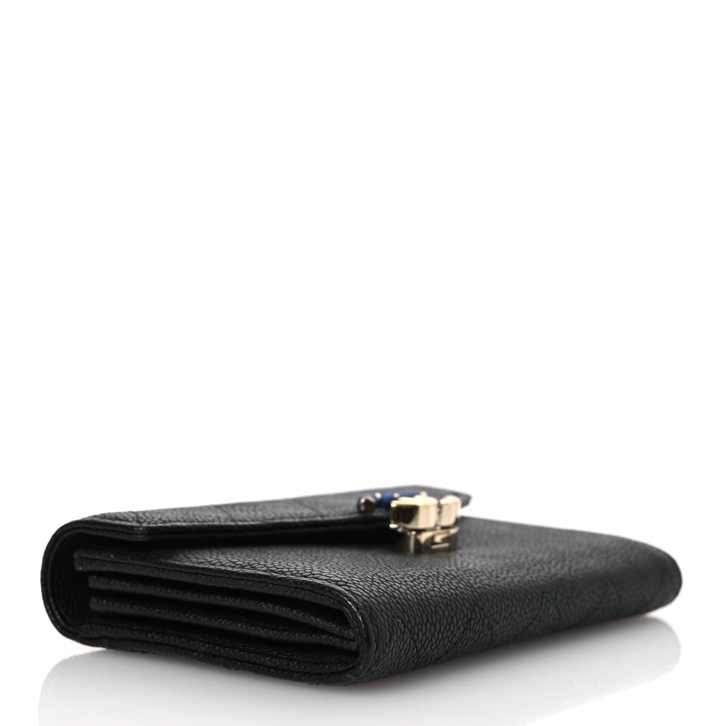 Caviar Quilted Thread CC Compact Flap Wallet Black