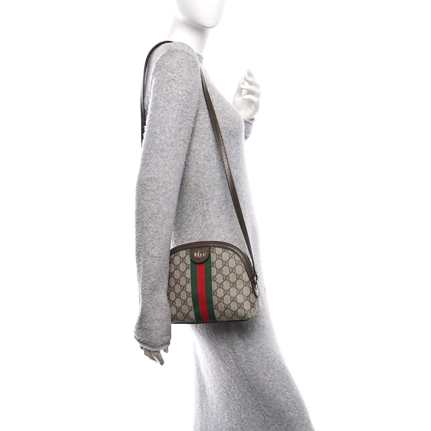 Gucci GG Supreme Monogram Textured Dollar Calfskin Web Small Ophidia Dome Shoulder Bag Beige Ebony New Acero 2 of 11