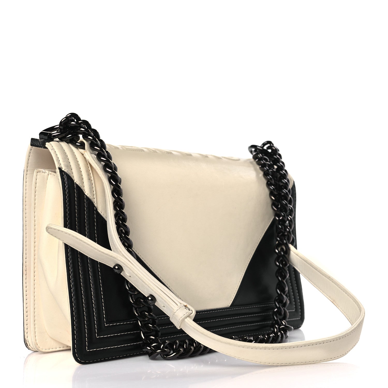 Chanel Glazed Calfskin Geometric Medium Boy Flap White Black 2 of 14