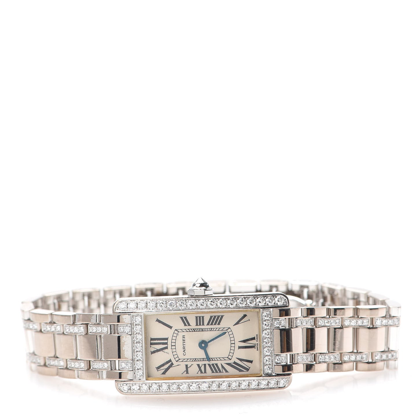 18K White Gold Diamond Bezel 19mm Tank Americaine Quartz Watch