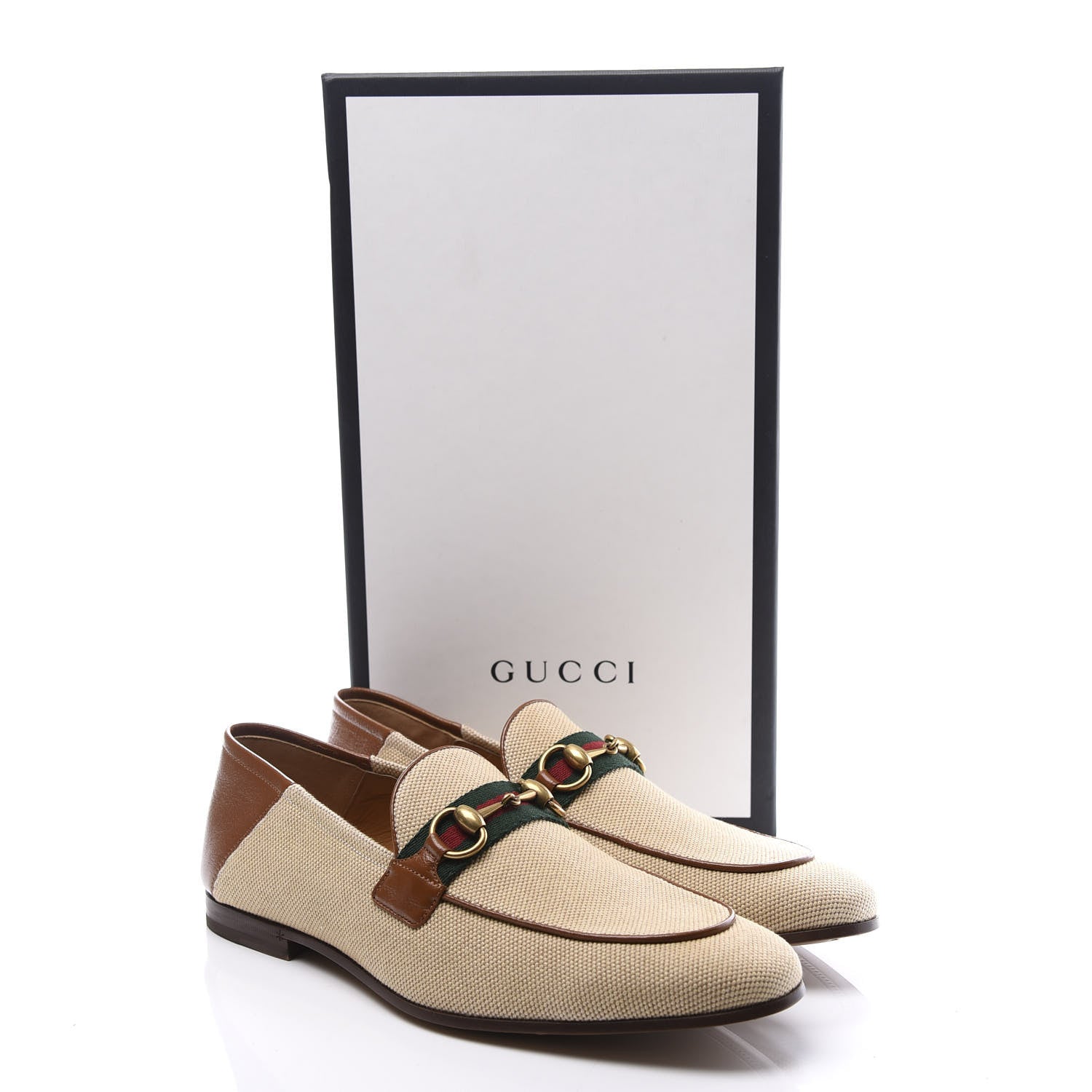 Gucci Canvas Web Mens Brixton Horsebit Loafers 8.5 Sand Light Cuir 11 of 11