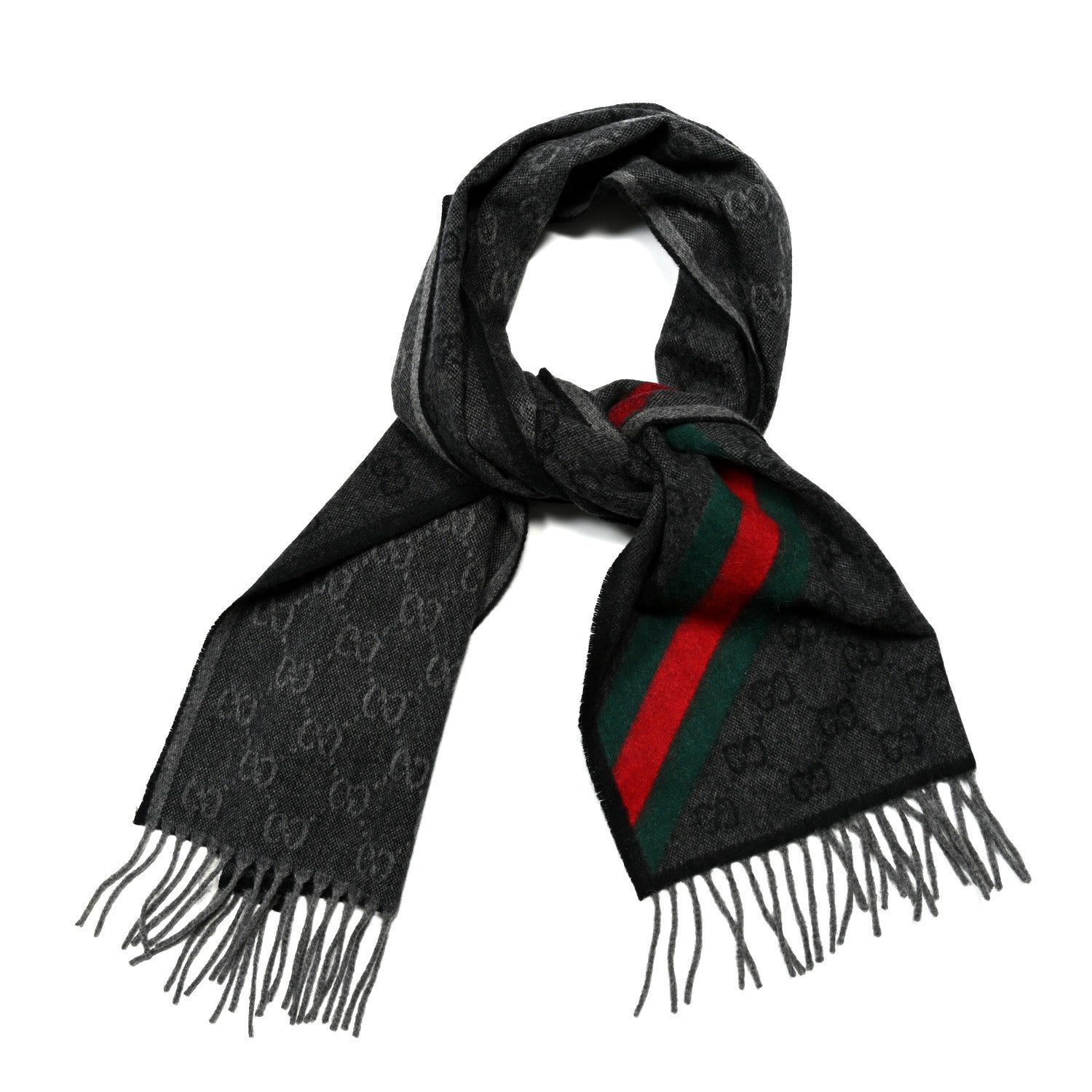Gucci Wool Angora Monogram Web New Nikky Scarf Lead Dark Green 1 of 3