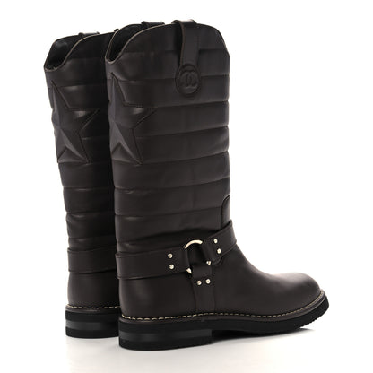 Chanel Calfskin Star Quilted Biker Boots 39.5 Brown 4 of 7