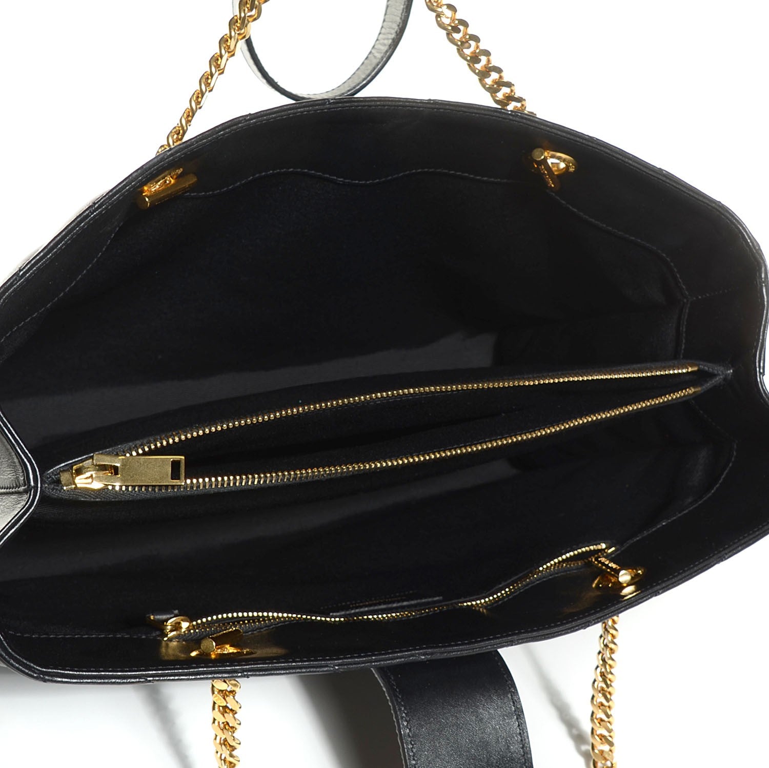 Saint Laurent Lambskin Matelasse Chevron Monogram Shopping Bag Black 5 of 8