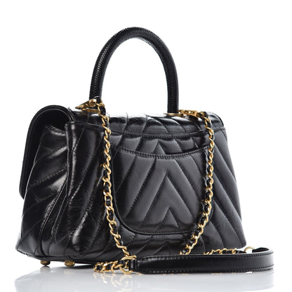 Chanel Calfskin Lizard Chevron Quilted Mini Coco Handle Flap Black 3 of 10