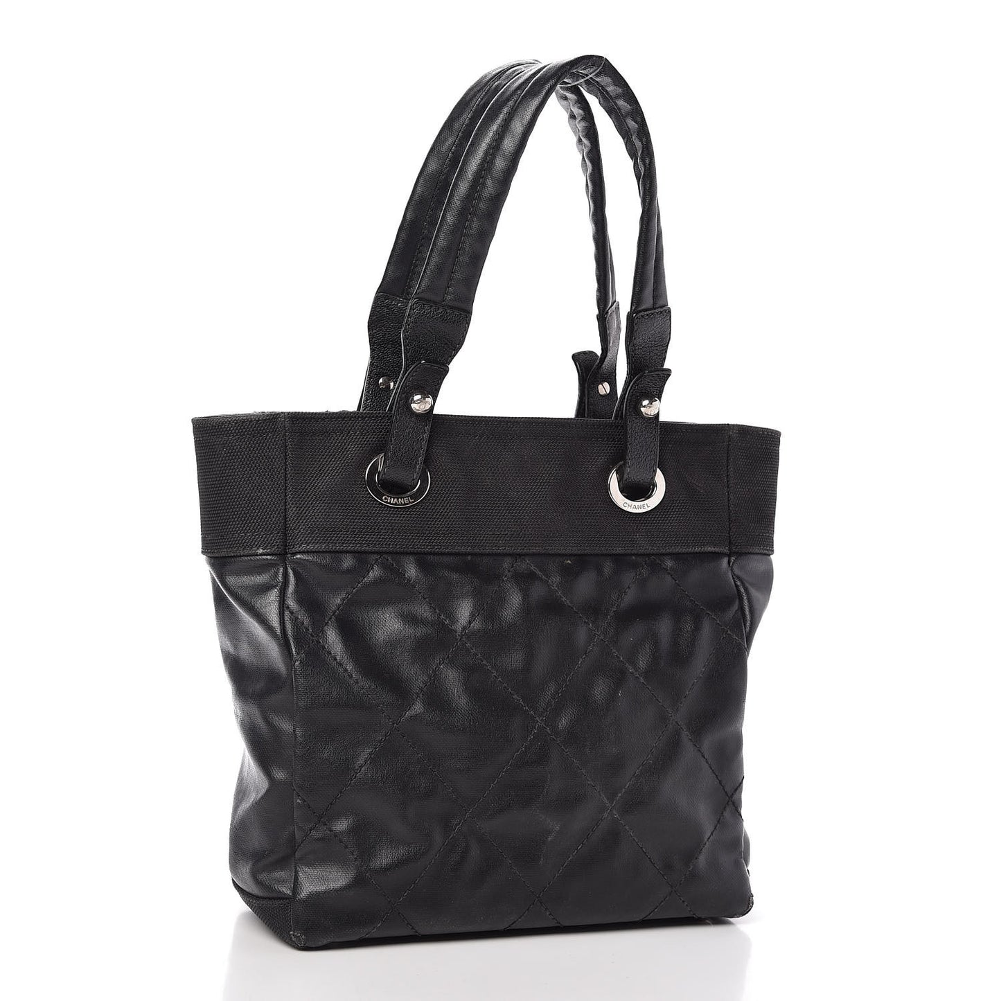 Coated Canvas Quilted Small Paris Biarritz Tote Black