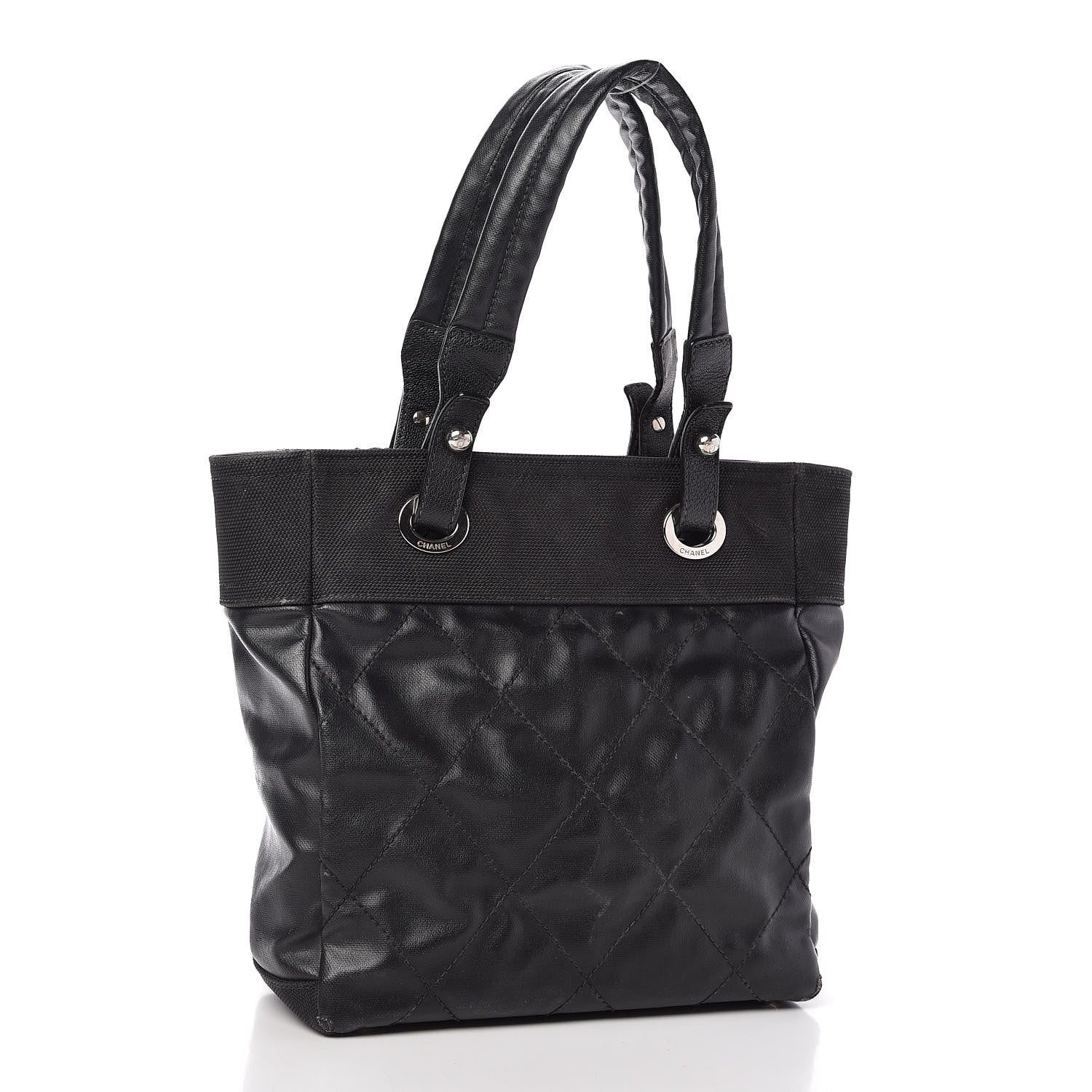 Chanel Coated Canvas Quilted Small Paris Biarritz Tote Black 3 of 9