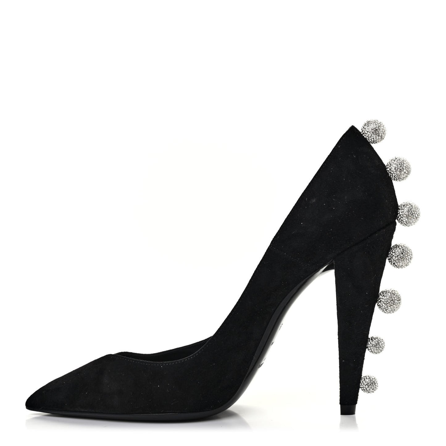 Suede Calfskin Crystal Pumps 39 Black