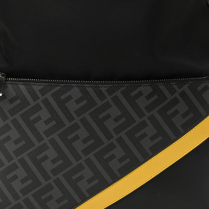 Fendi Glazed Fabric Nylon FF 1974 Diagonal Pouch Pocket Backpack Black Sunflower 8 of 14