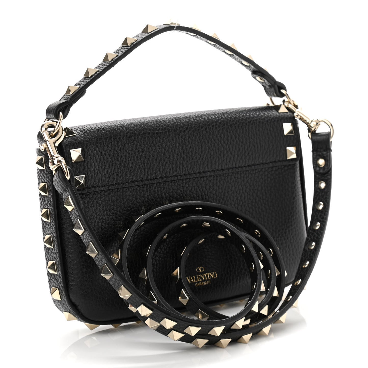 Grainy Calfskin Rockstud Crossbody Pouch Black
