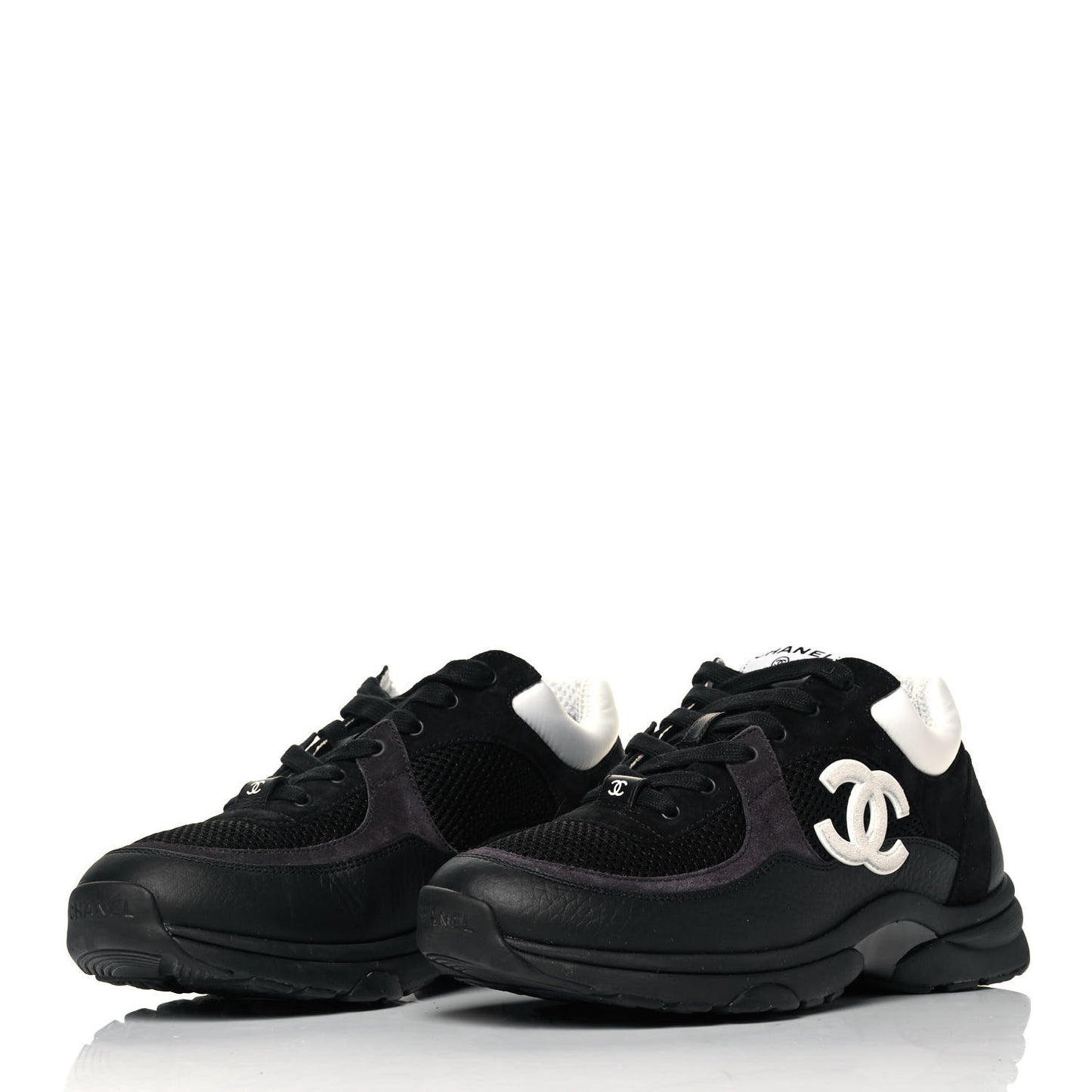 Mesh Suede Grained Calfskin Womens CC Sneakers 39.5 Black White