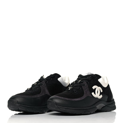 Chanel Mesh Suede Grained Calfskin Womens CC Sneakers 39.5 Black White 3 of 7
