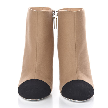 Chanel Wool Felt CC Cap Toe Short Boots 37 Beige Black 2 of 9