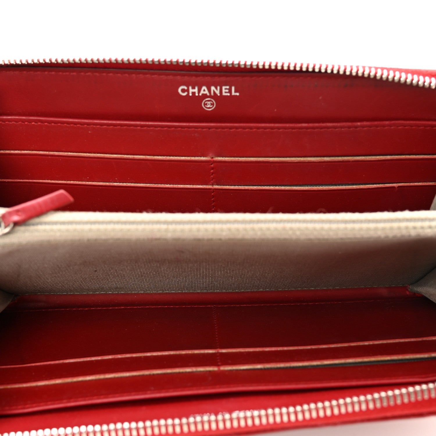 Chanel Patent Quilted Brilliant Zip Around Wallet Red 5 of 12