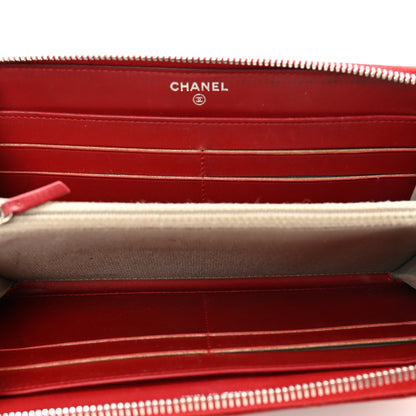 Chanel Patent Quilted Brilliant Zip Around Wallet Red 5 of 12