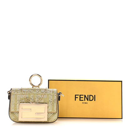 Fendi Crystal Vitello Laminato FF Nano Maxi Buckle Baguette Charm Light Gold 10 of 10