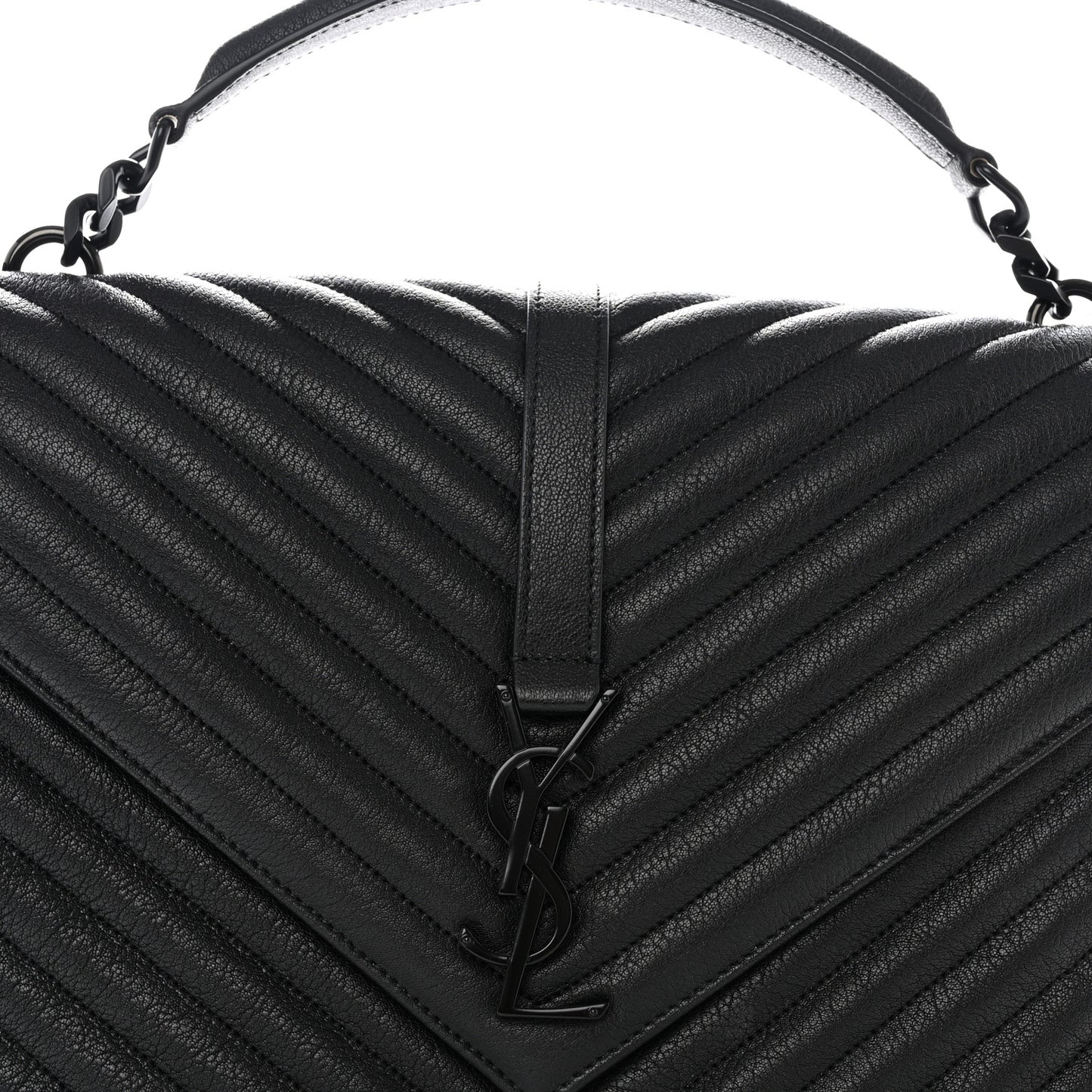 Sheepskin Matelasse Chevron Monogram Monochrome Large College Satchel Black