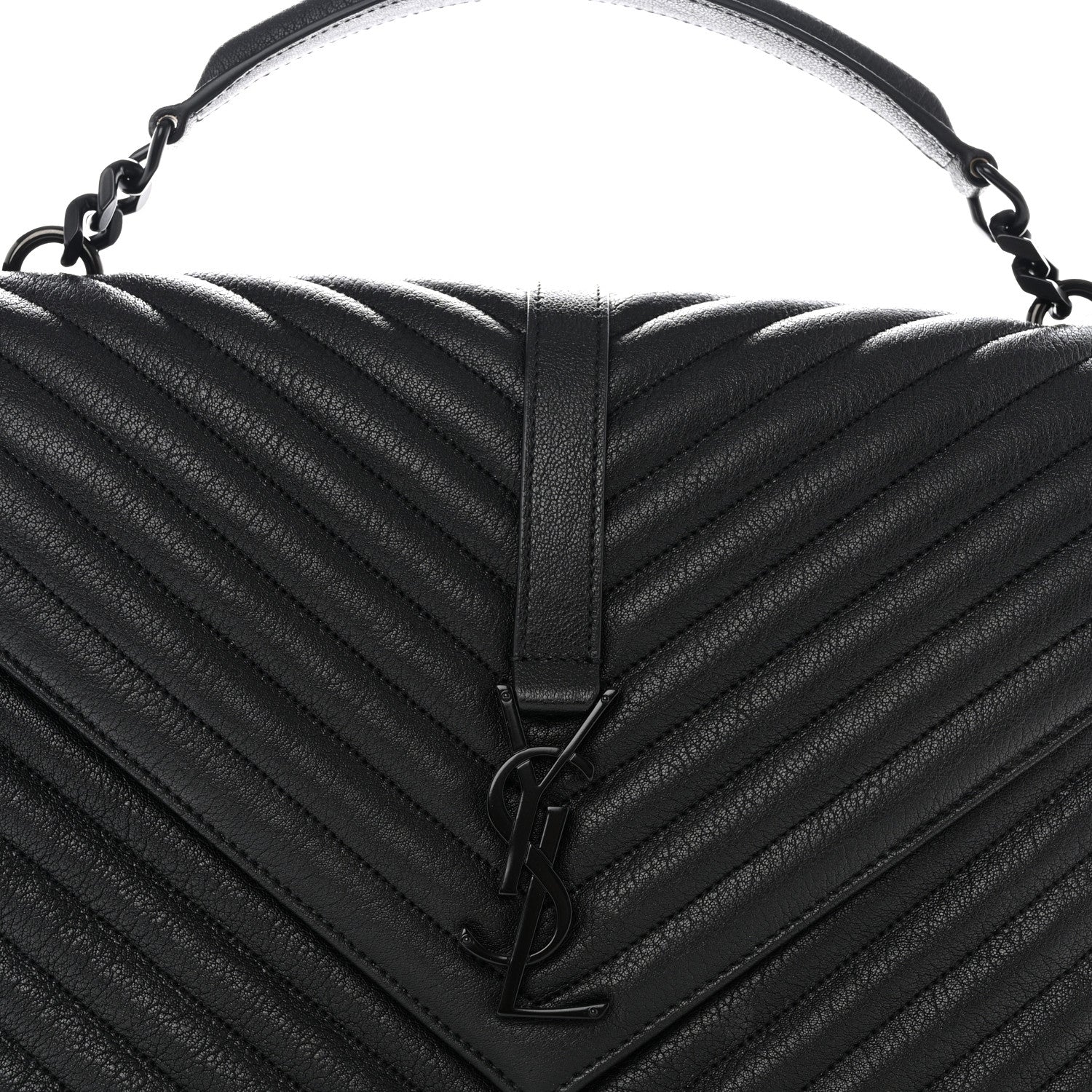 Saint Laurent Sheepskin Matelasse Chevron Monogram Monochrome Large College Satchel Black 8 of 10