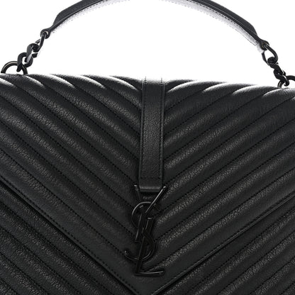 Saint Laurent Sheepskin Matelasse Chevron Monogram Monochrome Large College Satchel Black 8 of 10