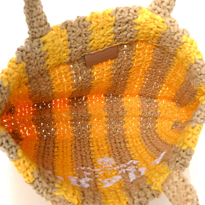Prada Yarn Raffia Effect Crochet Striped Small Logo Tote Naturale Giallo 4 of 7