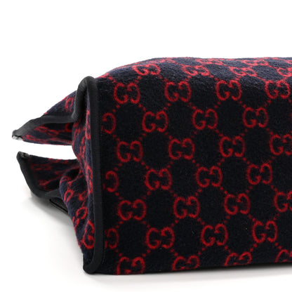Gucci Covered Wool Textured Dollar Calfskin GG Monogram Large Tote Bag Blue Red 10 of 11