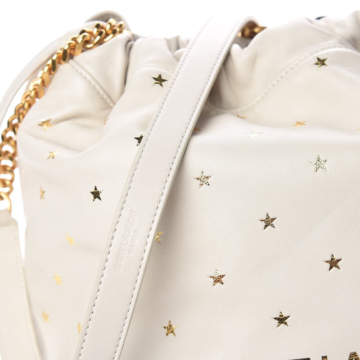Saint Laurent Lambskin Star Printed Teddy Drawstring Bag White 9 of 11