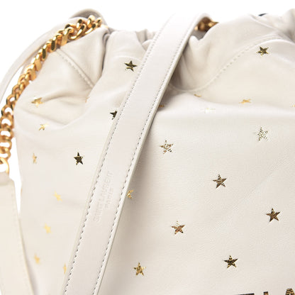 Saint Laurent Lambskin Star Printed Teddy Drawstring Bag White 9 of 11