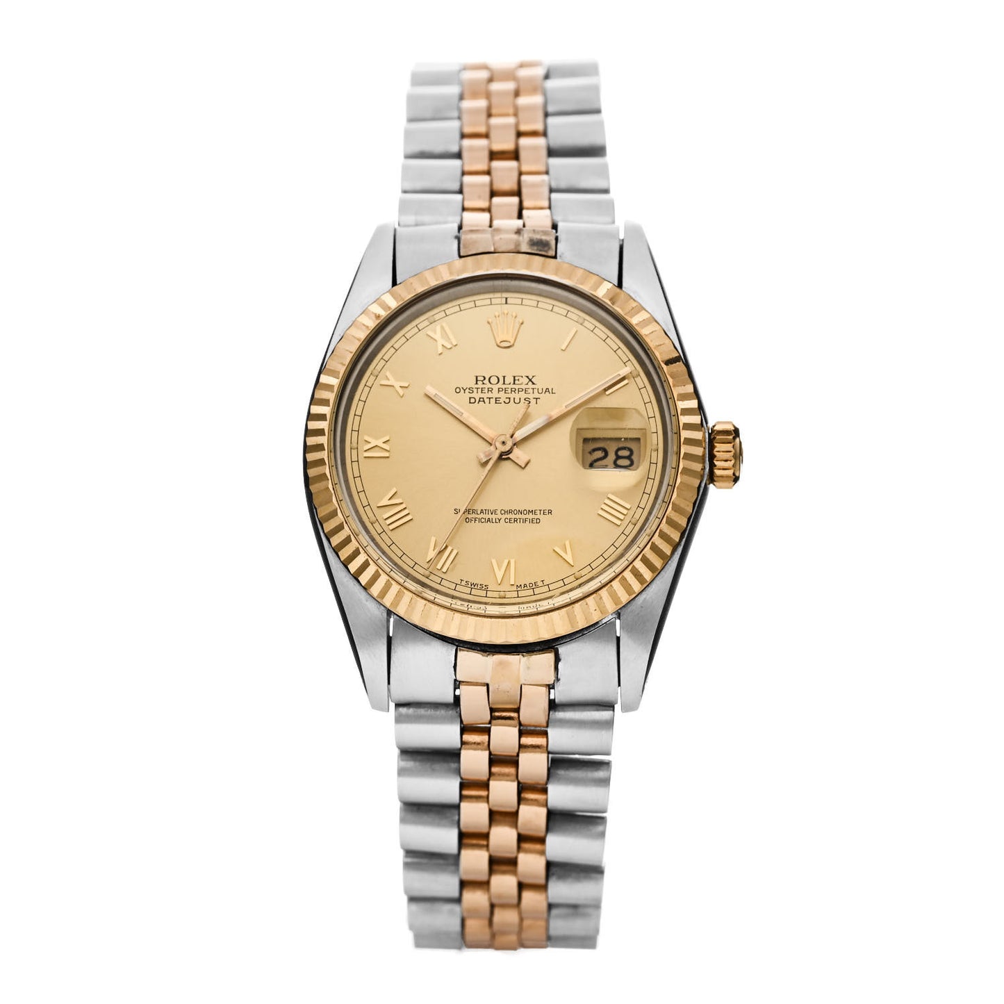 Stainless Steel 18K Yellow Gold 36mm Oyster Perpetual Datejust Watch Champagne Roman 16013